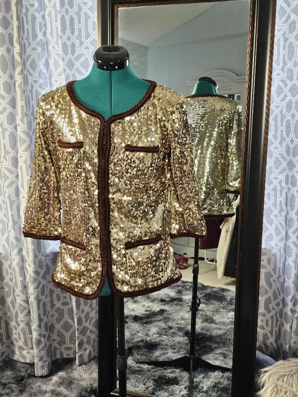 IMAN Global Chic Sequin Holiday Jacket, Size S NWT